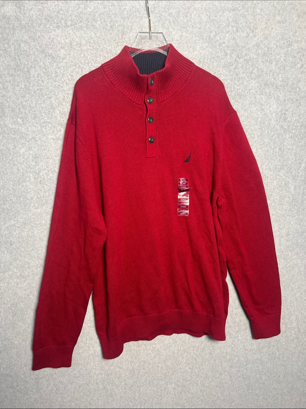 Nautica Mens Red Quarter Button Down Knit Pullover Sweater NWT SZ XL
